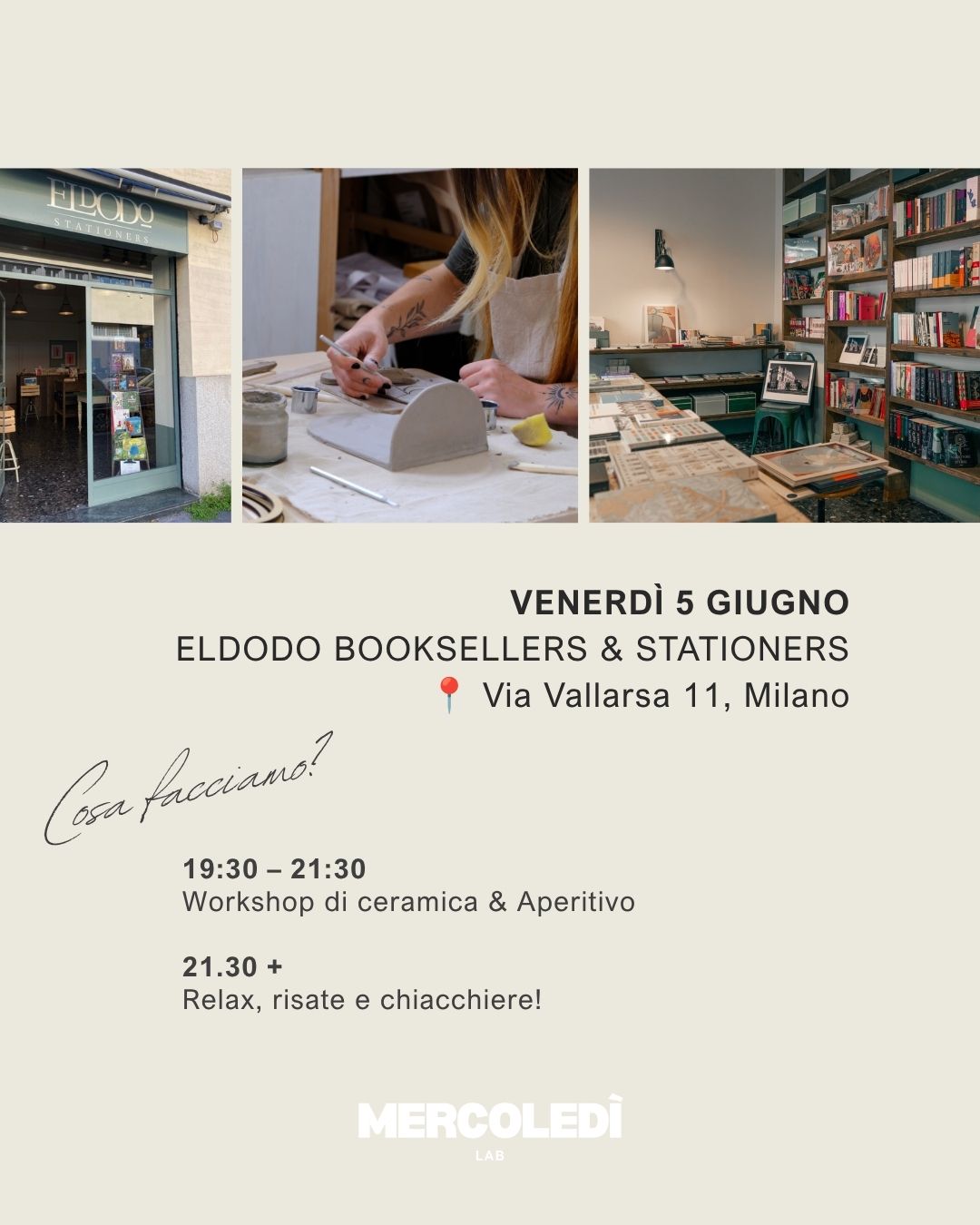LIBRI, CERAMICA & APERITIVO @Eldodo | VENERDÌ 5 GIUGNO 19.30 - 21.30